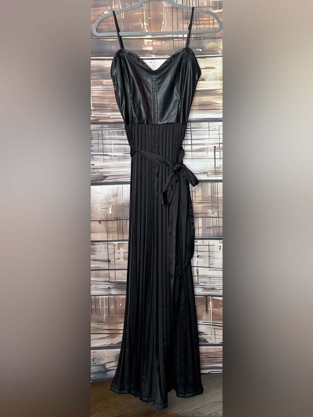 Flying Tomato NWT Black Faux Leather Bodice Pleated Jumpsuit Small Small